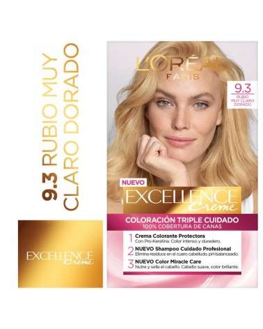 Tintura Permanente Excellence Creme De L'Oréal París 93 Rubio Muy Claro Dorado X 47 Gr  - 1