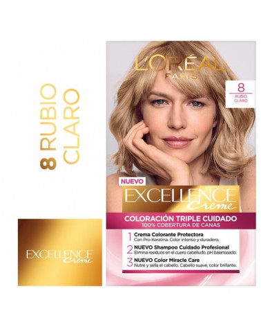 Tintura Permanente Excellence Creme De L'Oréal París 8 Rubio Claro X 47 Gr  - 1