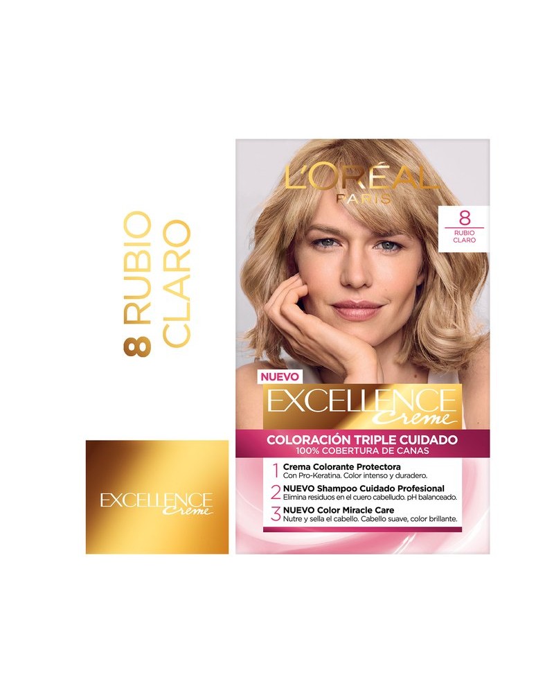 Tintura Permanente Excellence Creme De L'Oréal París 8 Rubio Claro X 47 Gr  - 1