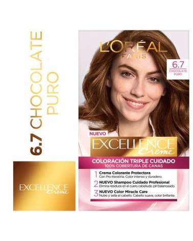 Tintura Permanente Excellence Creme De L'Oréal París 67 Chocolate Puro X 47 Gr  - 1