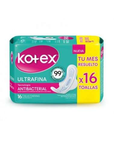 Kotex - Ultrafina Antibacter Toallitas Higienicas 16 Unidades Kotex - 1