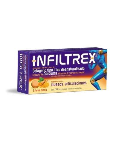 Infiltrex - Colágeno Y Cúrcuma Huesos Y Articulaciones 30 Comp  - 1