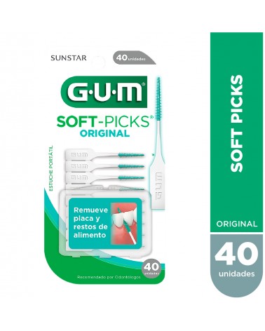 GUM - Soft-Picks Original - Palillos Interdentales Con Punta De Hule Suave, Estuche X 40Unidades