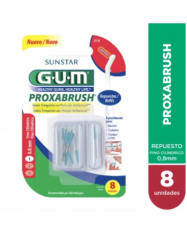 GUM - Proxabrush Repuesto Cepillos Interdentales 1 Fino Cilíndrico - 0.8mm x 8unidades