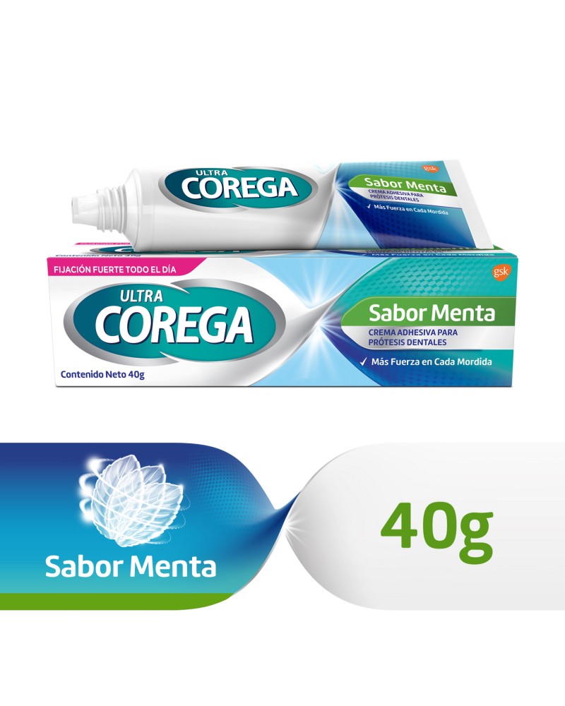 Corega - Adhesivo Para Prótesis Dentales Ultra Crema Sabor Menta X 40Gr